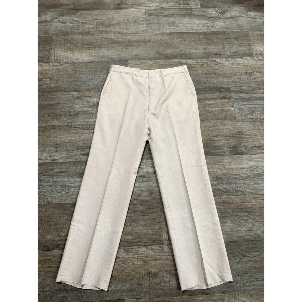 Men’s Dress Pants 34x30 Light Beige Cream Straight Leg Flat Front Slacks